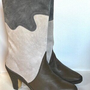 Vintage TED LAPIDUS Shades Of Gray Leather & Suede Boots, Never Worn, 38/7